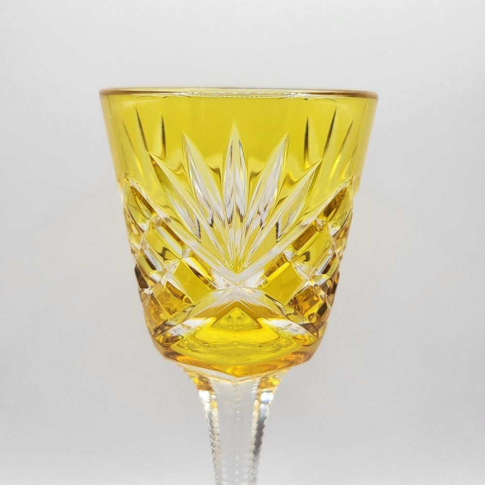 Fabergé Na Zdorovye Yellow Cut to Clear Crystal Cordial Glass Acid Etched - Picture 6 of 10